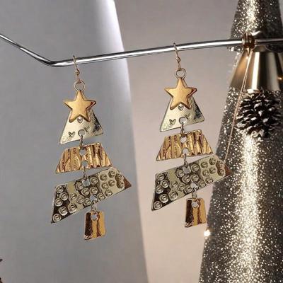 Exaggerated Metal Christmas Tree Earrings for Women - Festive Fashion Statement