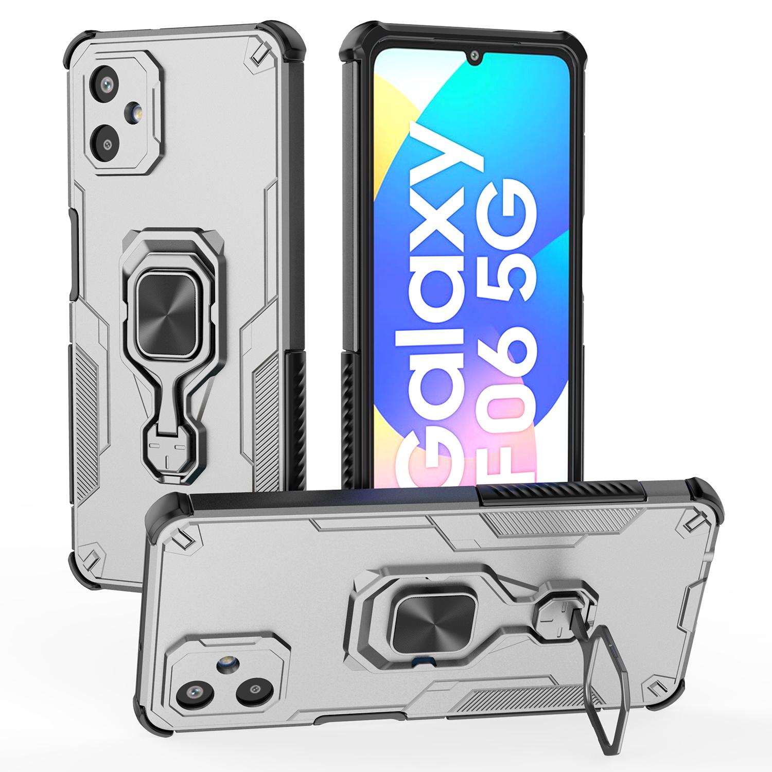 

For Samsung Galaxy F06 5G Case Rotatable Ring Kickstand PC+TPU Shockproof Phone Cover Titanium Grey