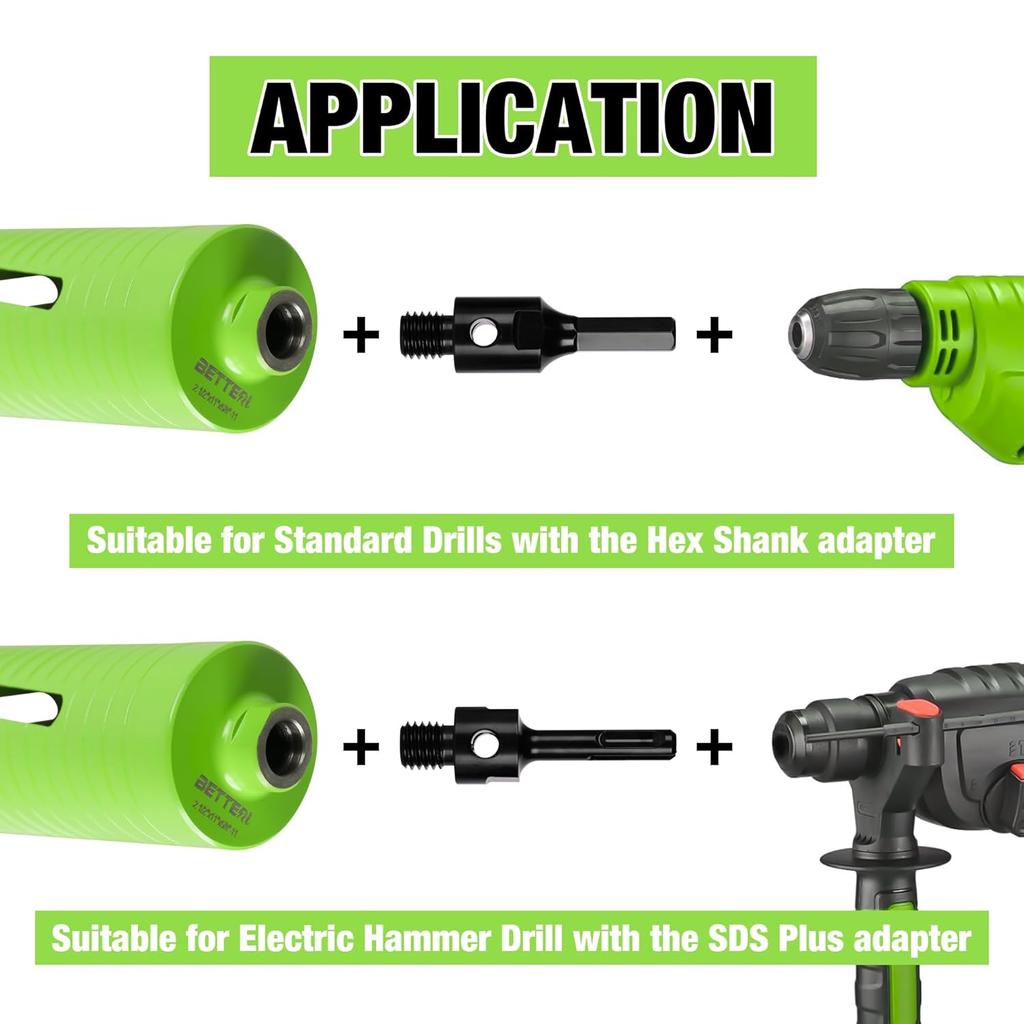 2Pcs Core Drill Bit Adapters 5/8"-11 with 11.81" Pilot Bit, SDS-Plus Adapter & Hex Shank Adapter for 5/8-11 Threaded Drill Bits, Centering Pilot Bit