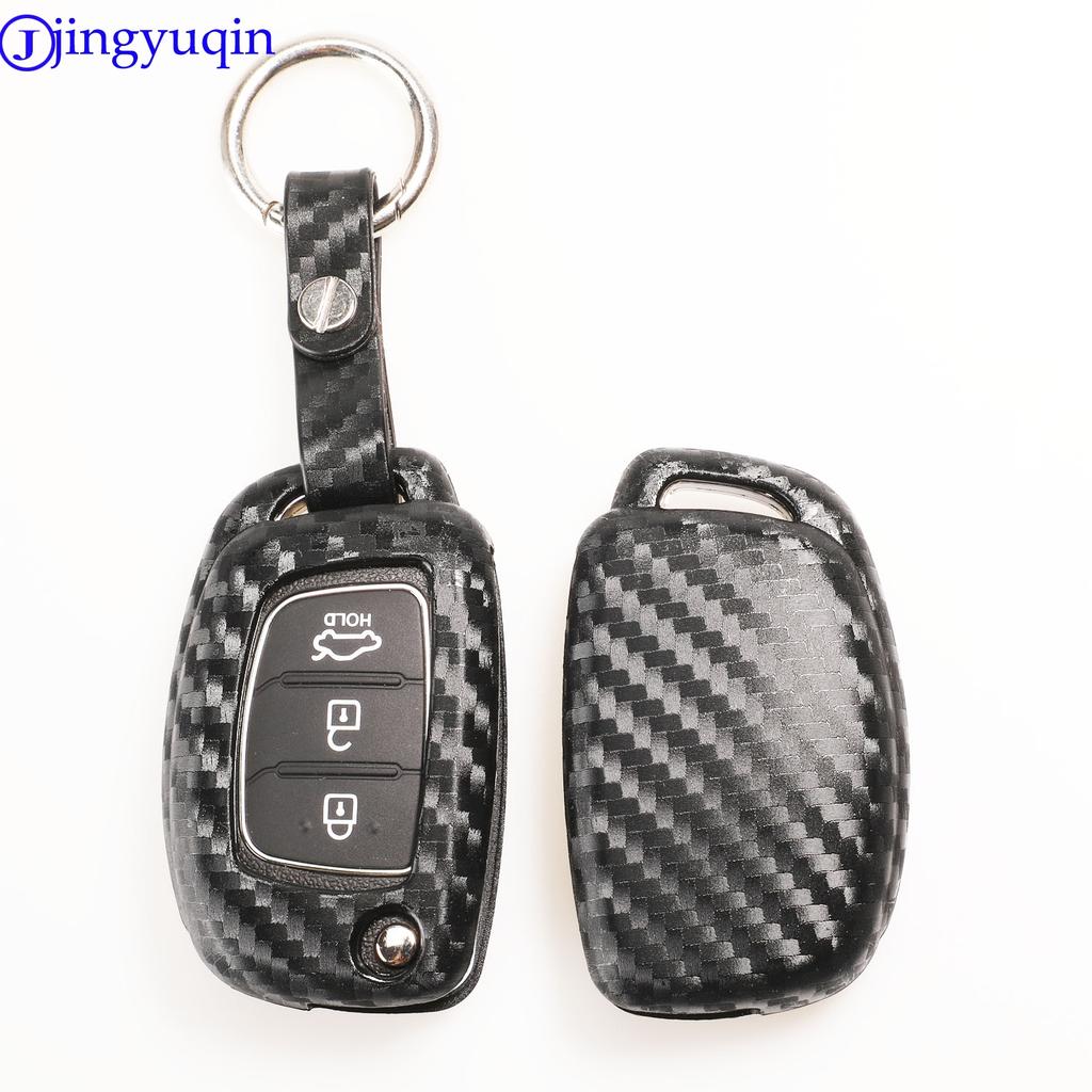 Jingyuqin Carbon Silicone Key Fob Shell Cover Case For Hyundai Creta I10 I20 Tucson Elantra Santa Fe 2016 2017 2018