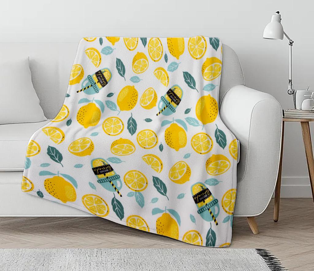 Fruits and vegetables Cartoon Pattern Cute Throw Blanket Green Size for Bed Sofa Couch Super Soft Warm Kawaii Flannel