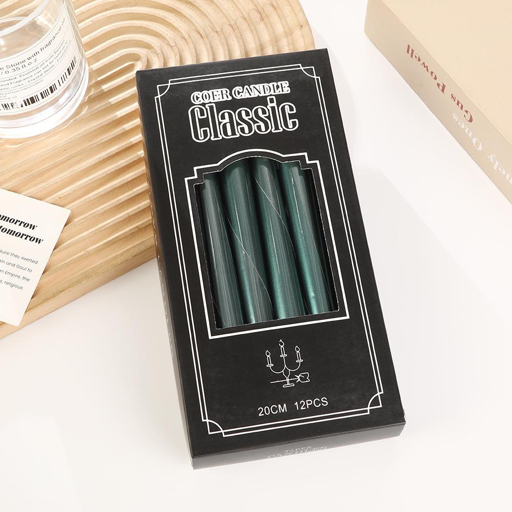 

Европейский стиль Гальванизированный конус Шест Длинная свеча для дома Романтический свадебный ужин при свечах Праздничная атмосфера Шест Воск 12 pcs electroplated cone rod green