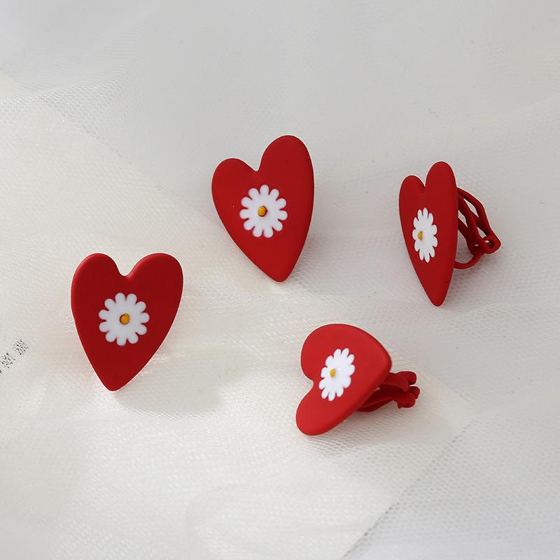 925 Silver Heart & Daisy Earrings - Fun Design with Drip Oil Paint, Flower Studs & Dangle Clips