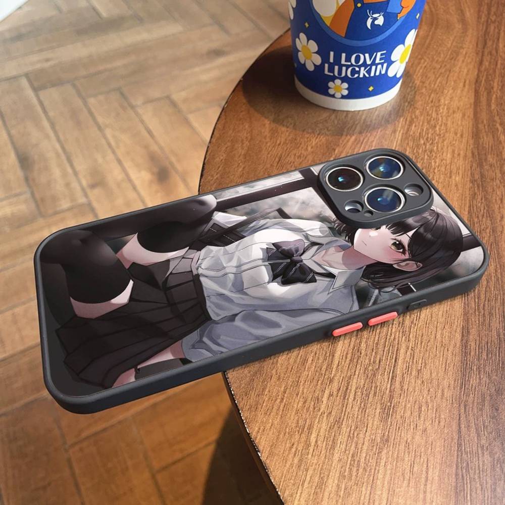 Cute Cartoon Japanese Anime Girl Matte Cover Phone Case For iPhone 16 15 14 11 12 13 Mini Pro Max X XR XS Shockproof