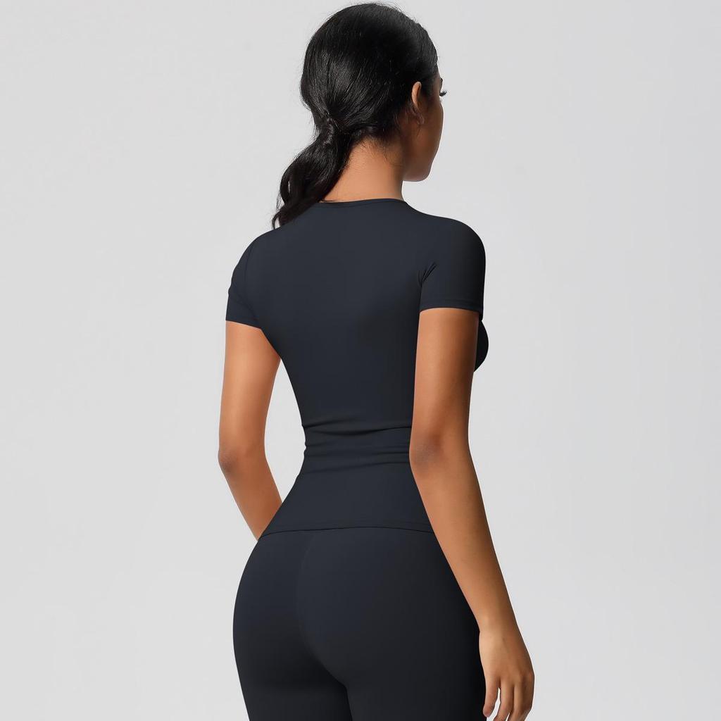 Gebürstetes Nude Slim-Fit Rundhals Yoga-Top - Kurzärmlig, Atmungsaktiv, Vielseitige Sportbekleidung