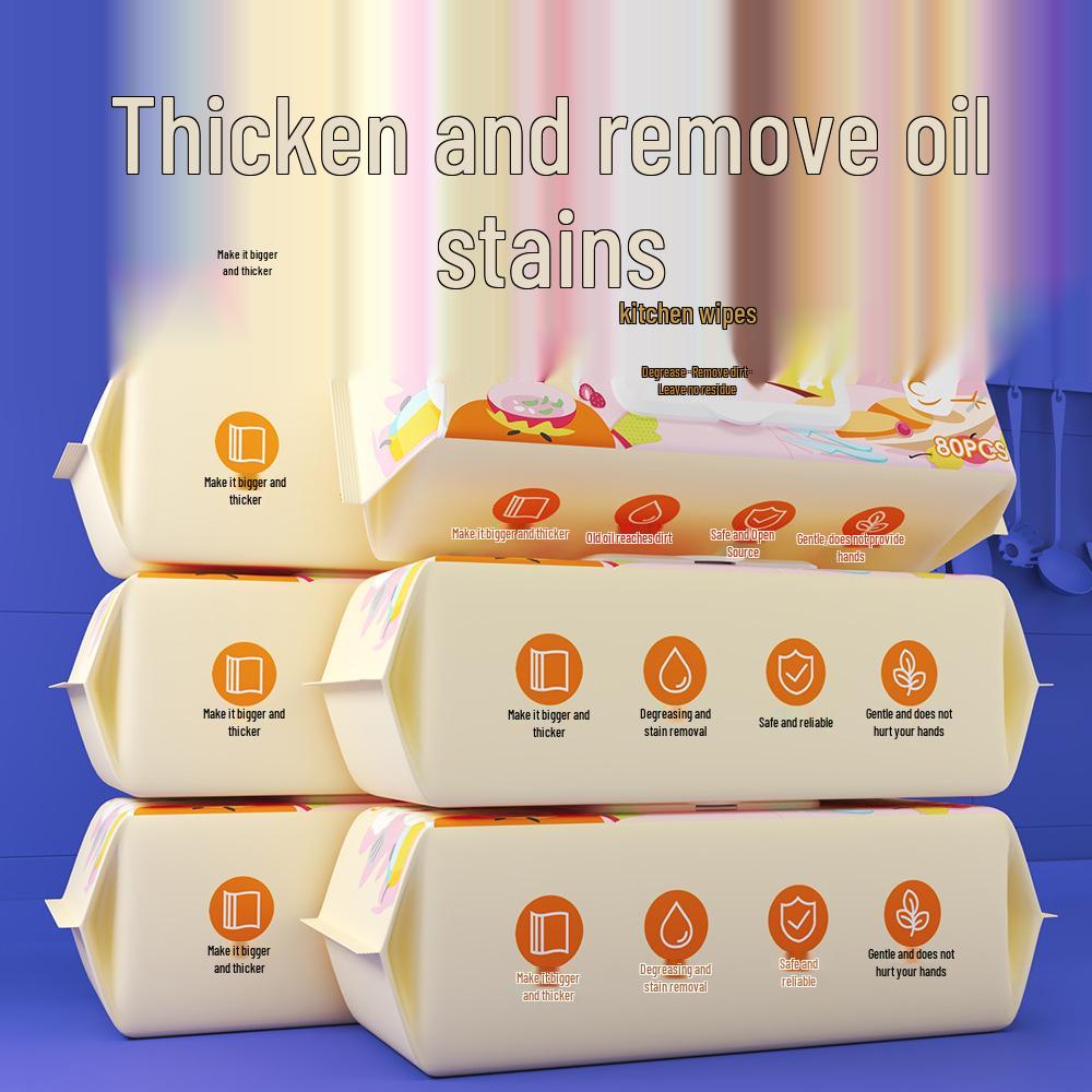Large Disposable Kitchen Cleaning Wipes - 80 Thickened Sheets, Degreasing