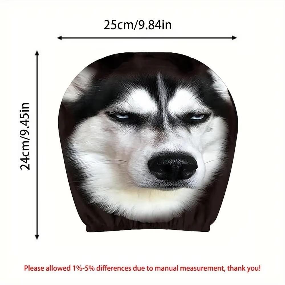 2Pcs Funny Skeptical Face Car Seat Headrest Protector Husky Headrest Covers  Vehicle Seat Accessory