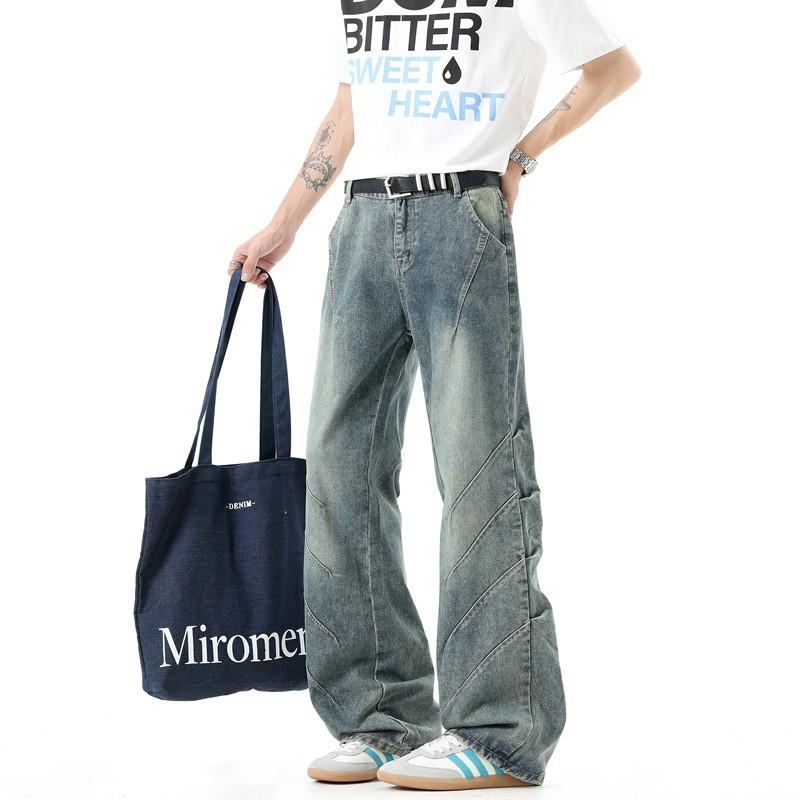 Mens Flared Jeans Teen Boys Loose Fit Casual Denim Pants Streetwear