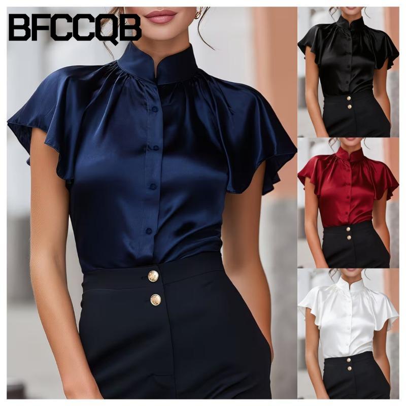 BFCCQB Women's Fashion Stand-up Collar Short Sleeve Summer Spring Casual Blouses & Shirts