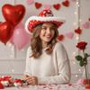 Wide Brim Cowgirls Top Hat Felt Valentine's Day Party Hat Red Heart Cowboy Cap  Masquerade