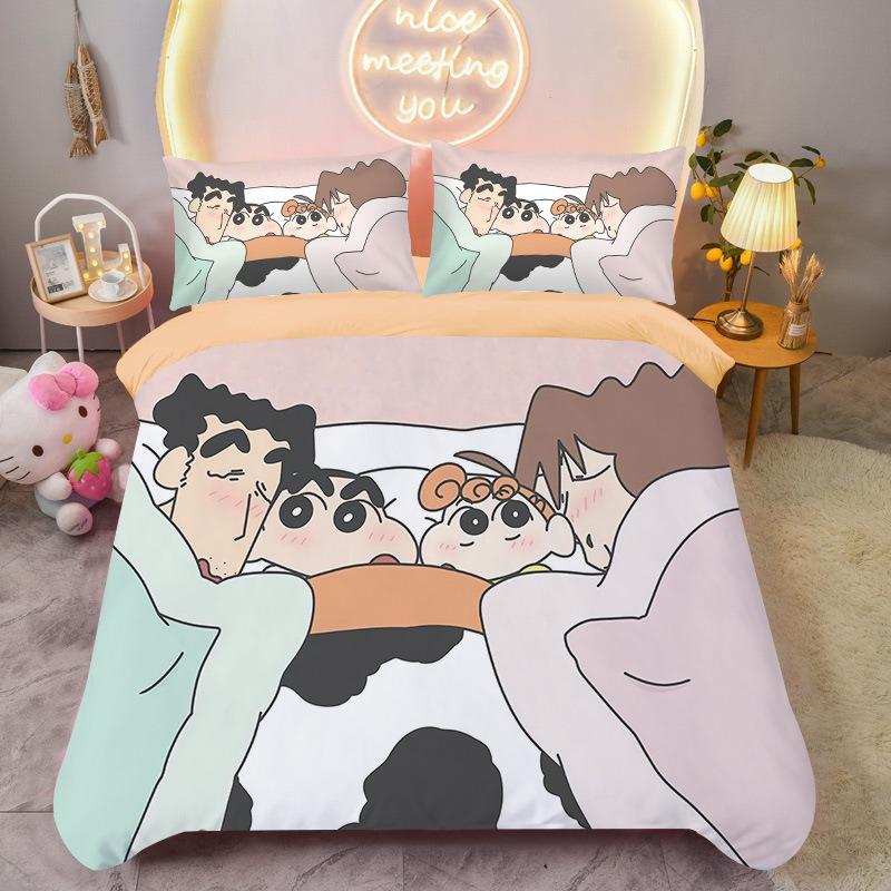 Crayon Shin-chan quilt cover with pillowcase cartoon anime print bedding set fabric soft twin bed size kids gifts various sizes