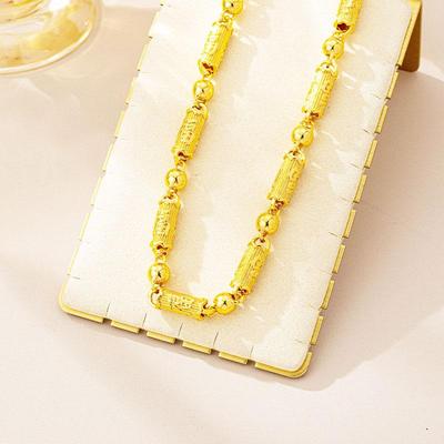 Collar Dorado de Hombre con Carácter Fu de Moda: Estilo Chino Vietnamita, Cadena de Cuentas Tubulares Rayadas, Color de Larga Duración.