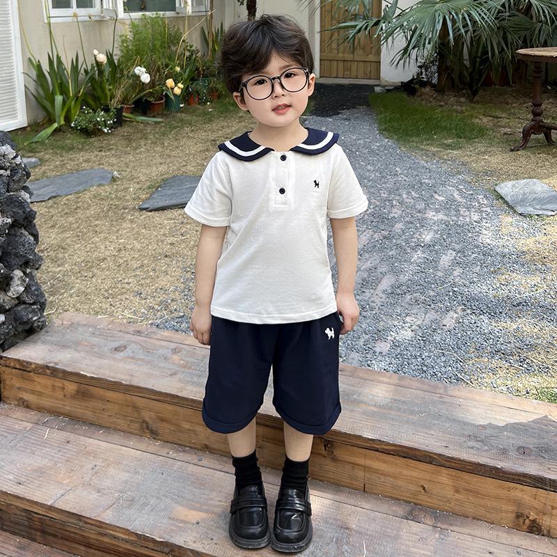 Summer Boys' Sailor Collar & Girls' Academy Style Dress Set - Children's Trendy Sibling Outfits.