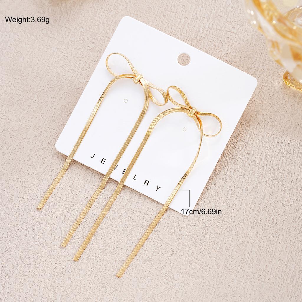Fashion Bowknot Earrings for Women Vintage Simple Gold Silver Color Long Tassel Bow Drop Earrings Statement Jewelry Girls Gifts
