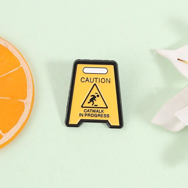 Funny Warning Sign Enamel Pin Stop Sign Caution Catwalk In Progress Stop Symbol Brooch Lapel Badge Jewelry Gift for Kids Friends