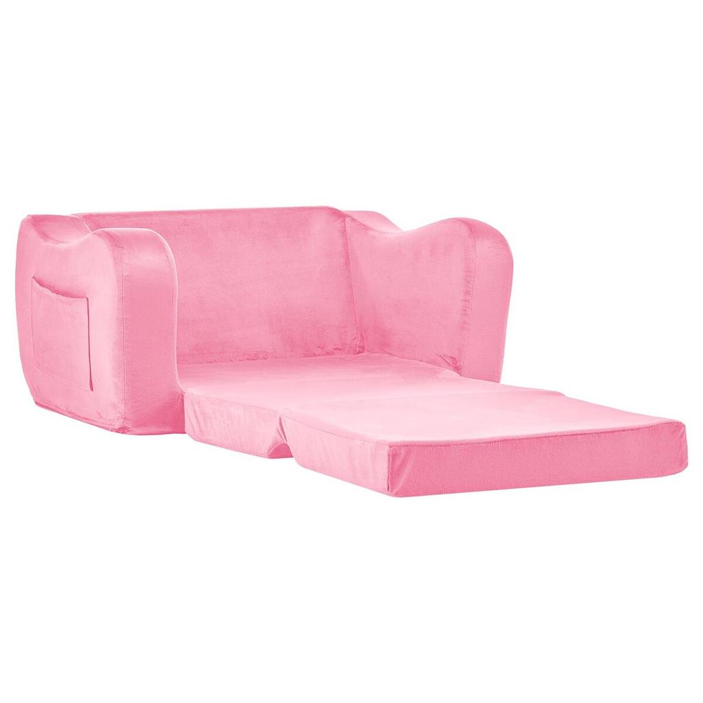 2-in-1 Kids Sofa, Foldable Toddler Soft Couch with Armrests, Made of 28D Sponge & Short Pile, Convertible Toddler Chair to Lounger, Kid Couch Fold Out