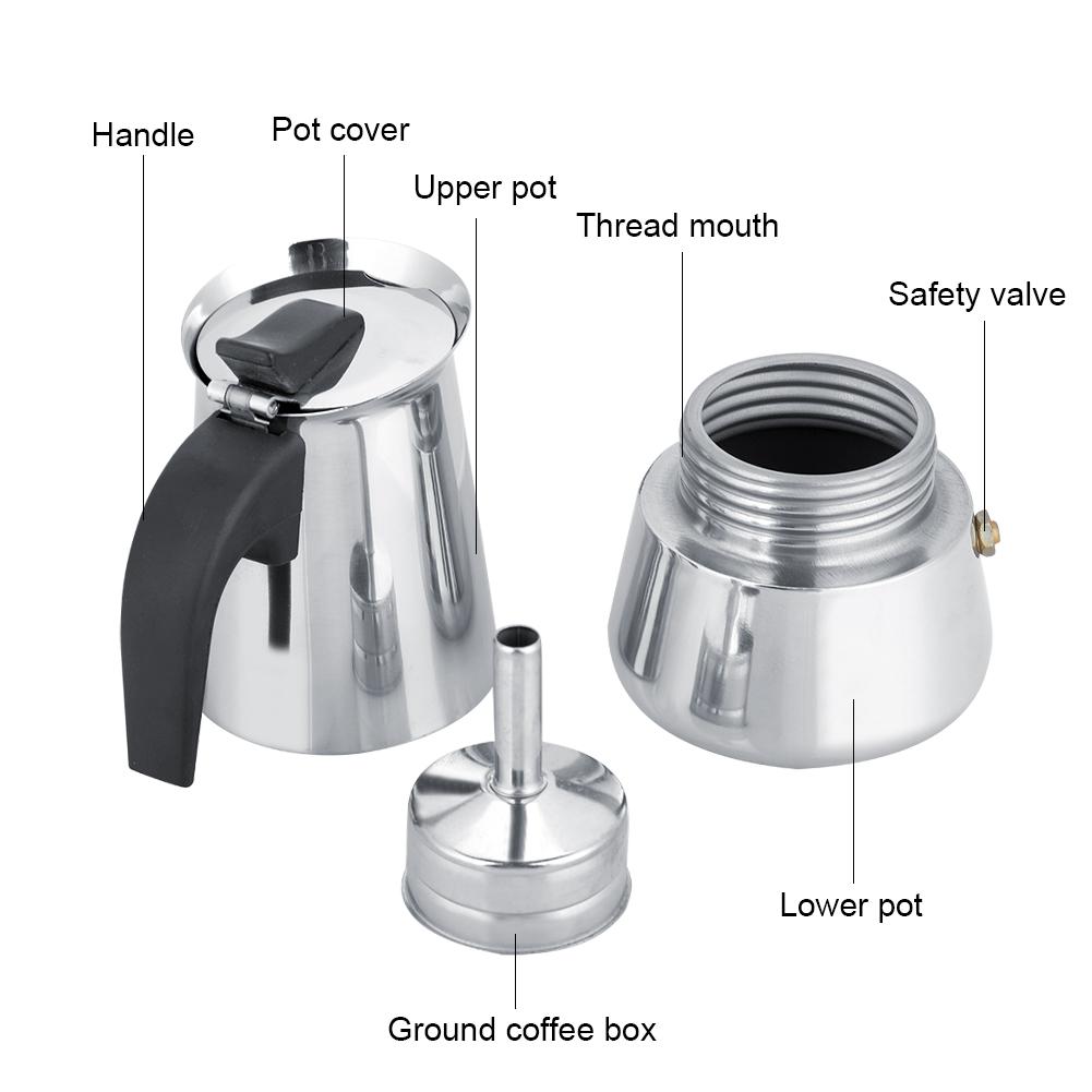 Portable Stainless Steel Coffee Pot Moka Espresso Maker Mocha Pot (300ml)