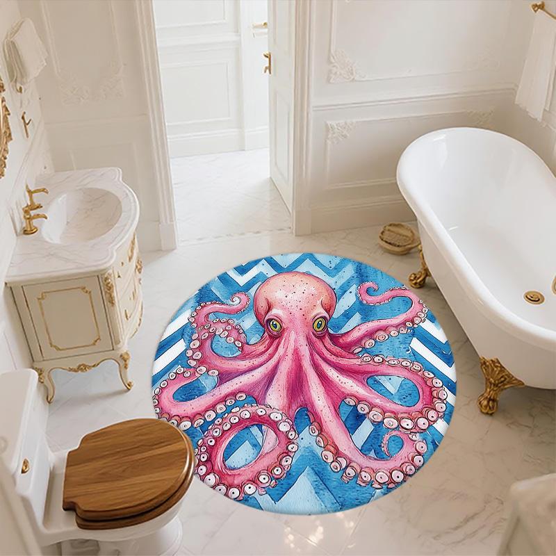 Aquarell-Oktopus,Runder Teppich,Teppich für Wohnzimmer Schlafzimmer Sofa Spielzimmer Dekor,Rutschfeste Fußmatte