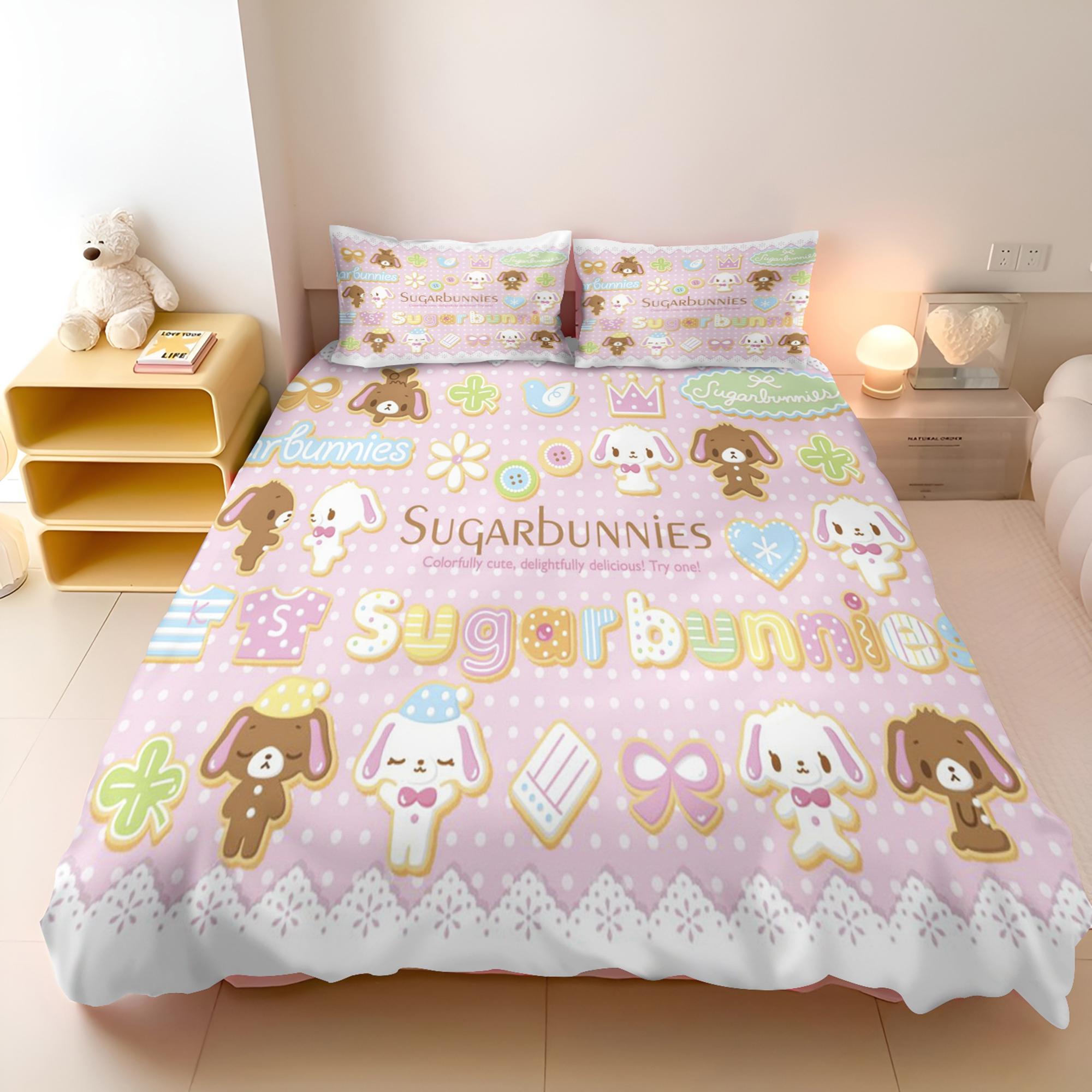 

Honey Bonnie Duvet Cover Set Sanrio Sugarbunnies For Girl Pink Yellow Rabbit Duvet Cover Women Kids Bedroom Decor 135x200cm