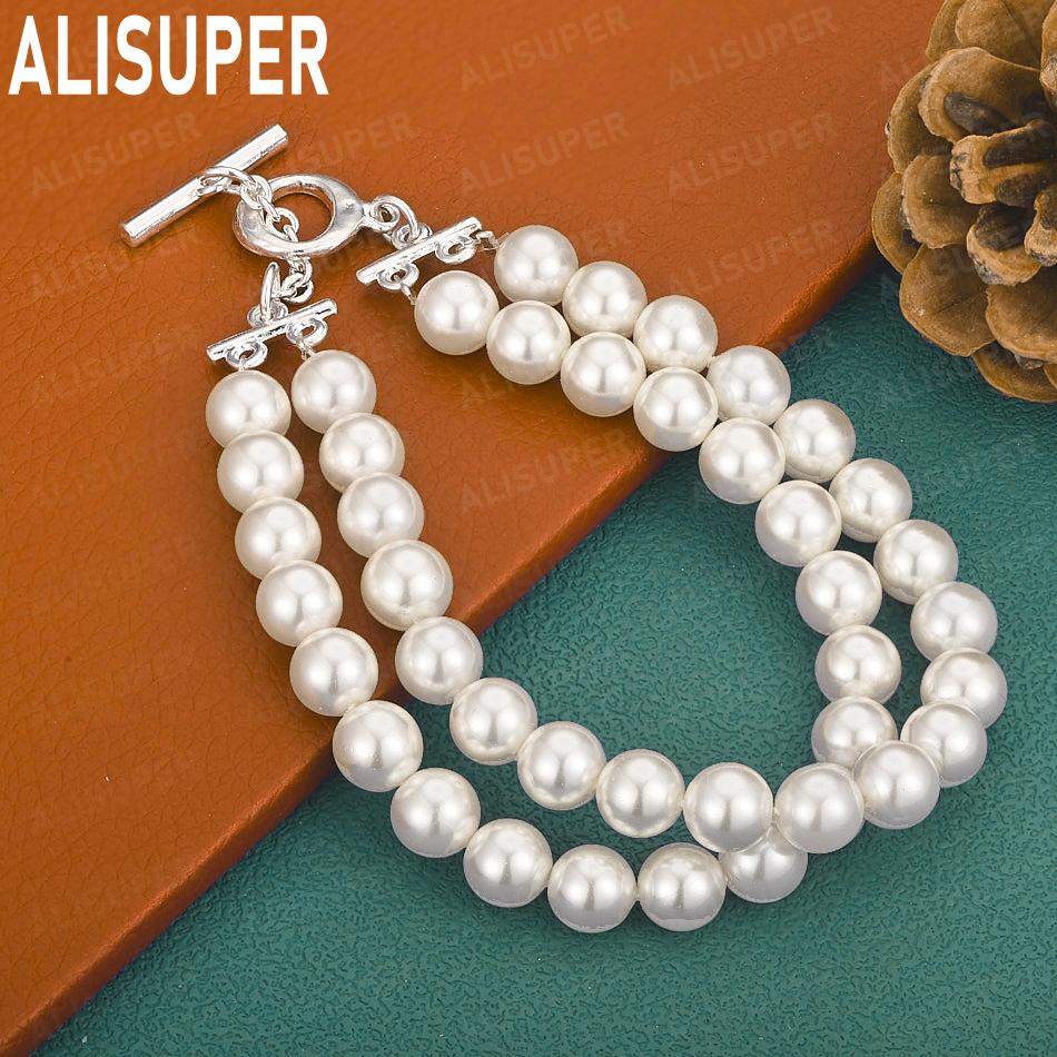 925 Sterling Silver Polished Bead Side Chain Simple and Elegant Bracelet Gift Jewelry 20CM