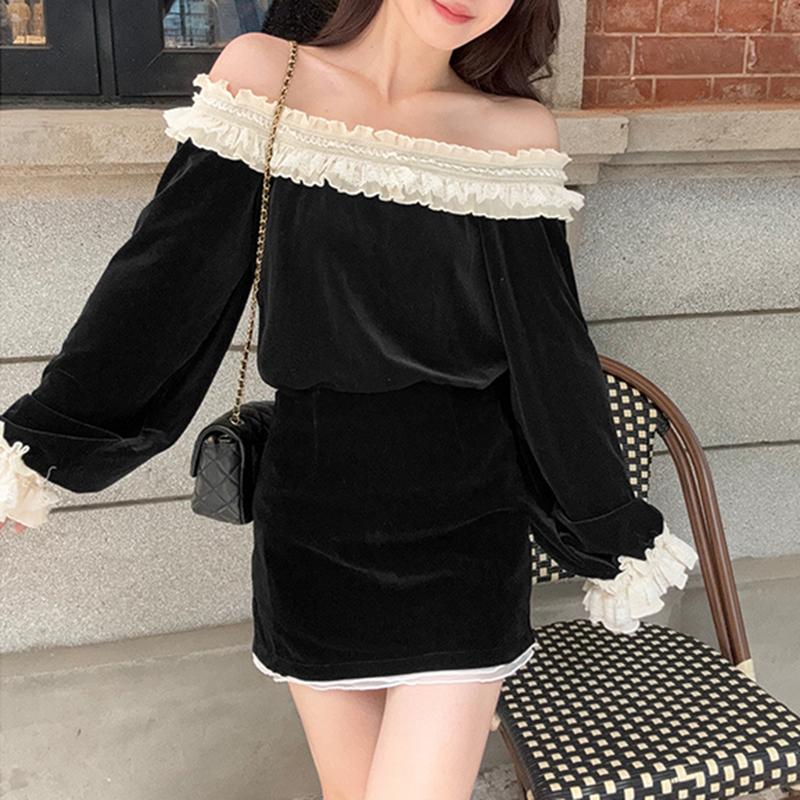 VONDA Women Summer Lace Off Shoulder Top Short Skirt Sets