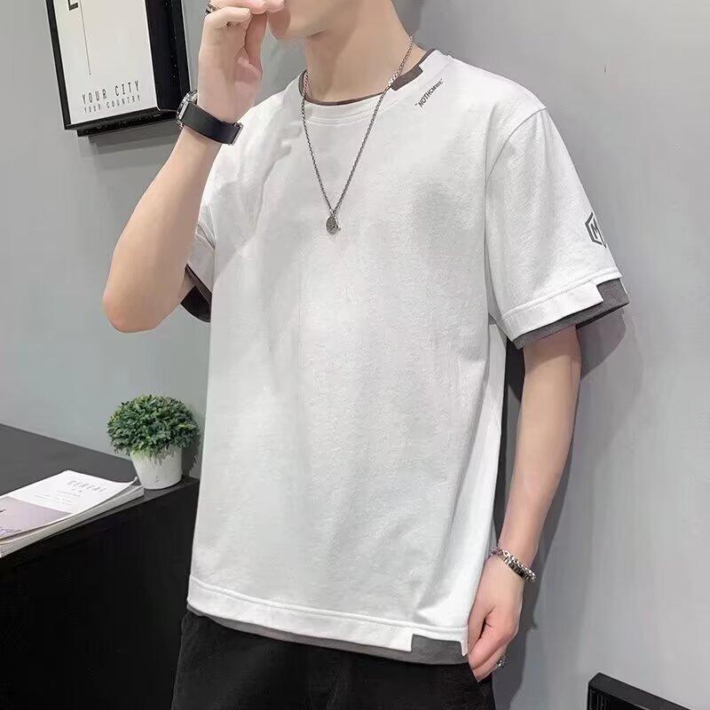 Fake Two-Piece Short-Sleeved T-Shirt Men'S Summer New Youth Leisure Sports Round Neck Short-Sleeved Thin Bottoming Shirt Trendy Brand