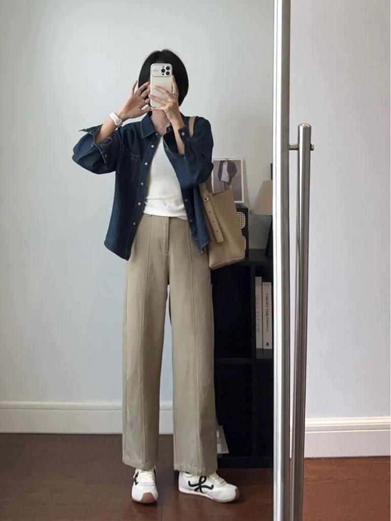 Women’s Slim-Fit Wide-Leg Cropped Pants - Lyocell Cotton, Hip-Covering, Korean Spring Style