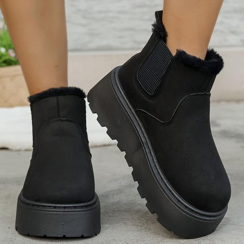 Fashion British Style Solid Color Platform Snow Boots Women Winter Soft Short Plush Warm Ankle Boots Woman Faux Suede Booties Female