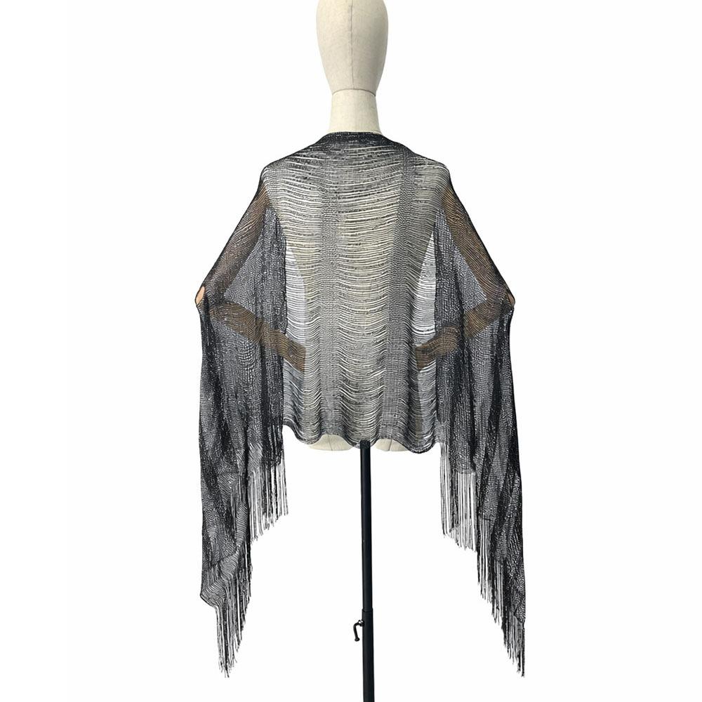 High Quality Hollow Out Tassel Shawl Polyester Shinning Silk Shawl Tassel Comfortable Sunscreen Cover Evening Dress