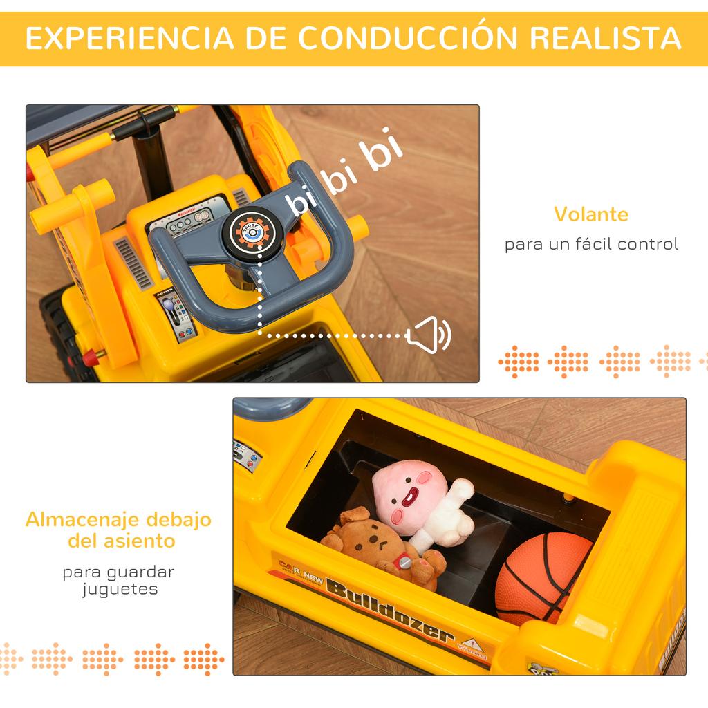 Ride-On Truck Tractor without Pedals for Children 2-3 Years with Excavator Shovel Hidden Storage Space and Horn 70x26x37 cm Yellow