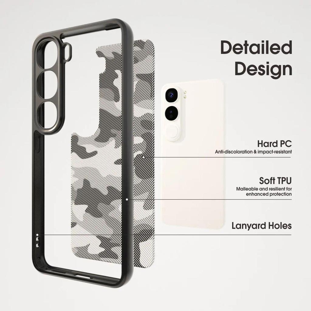 (Comes with Wrist strap)IBMRS for Vivo Y300 Case,Non-Yellowing Shockproof Phone Cover, Anti-Scratch Clear Back (Black Camo)