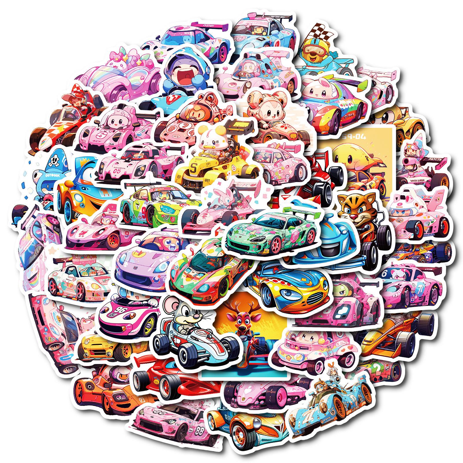 

50 розовых наклеек для девочек-гонщиков из полипропилена, водонепроницаемые декоративные наклейки для детей, наклейки для поощрения