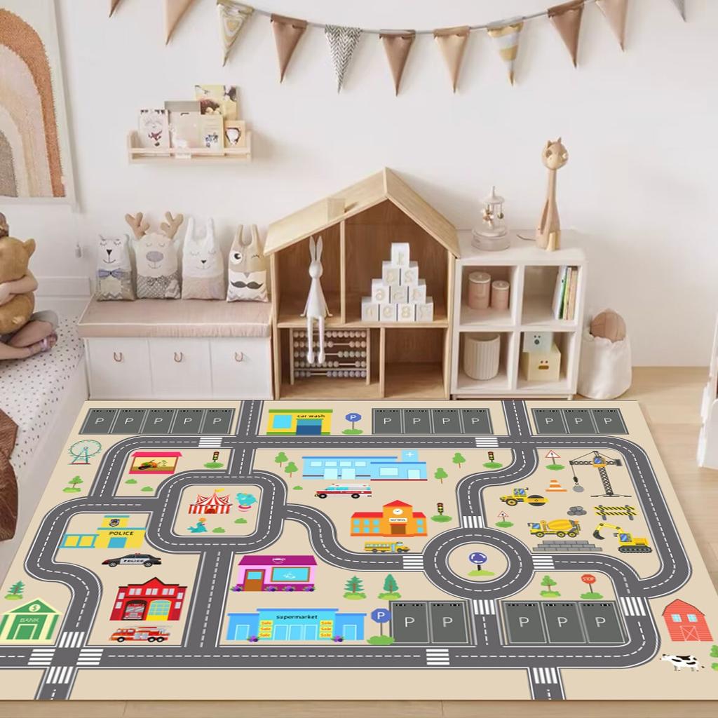 Game Carpet City Road Traffic Parking Lot Printed Floor Mat Children's Tenant Hall Anti Slip Foot Mat Home Decoration