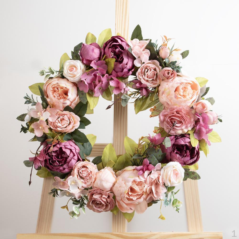 

Spring Wreath Front Door 15.75inch Indoor Outdoor Farmhouse Garland Artificial Peony Flowers for Bean Paste Violet