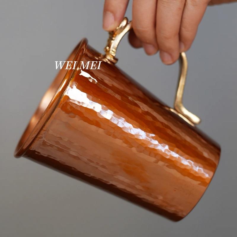 Vintage Pure Copper Coffee Mug,360 ml Cold Drink Cup, For Camping Handcrafted Luster Hammer Texture Home Tea Cup Drinkware