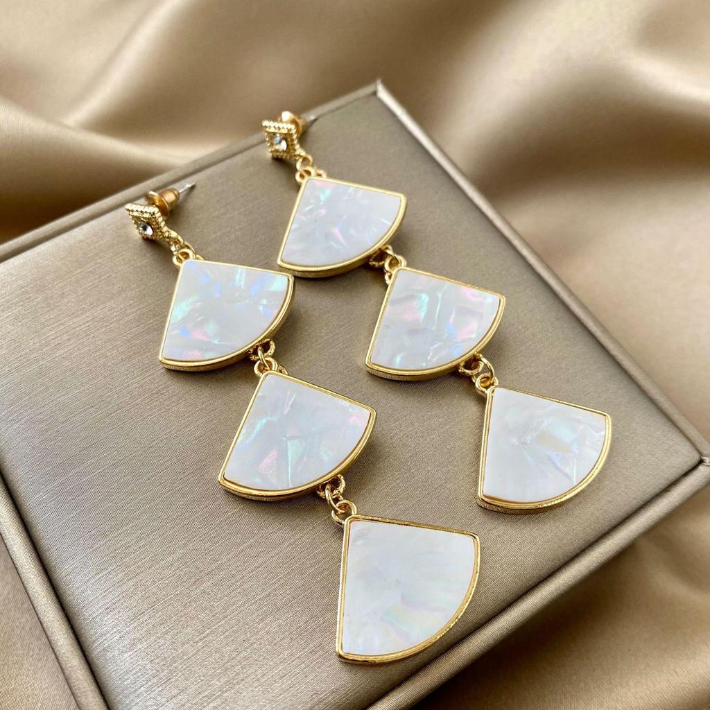 925 Silber Fächerförmige Muschel Lange Ohrringe: Trendiger japanischer & koreanischer Promi-Stil Vielseitige Hängeohrringe