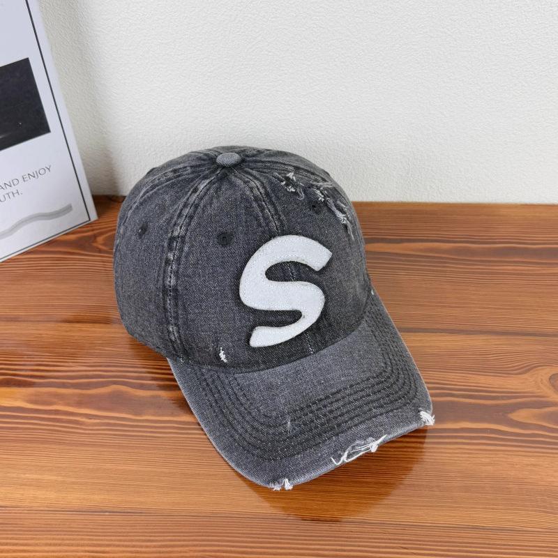 Spring and Autumn New Washed Denim Baseball Cap Children's Fashion Ripped S Letter Versatile Casual Shade Cap Men