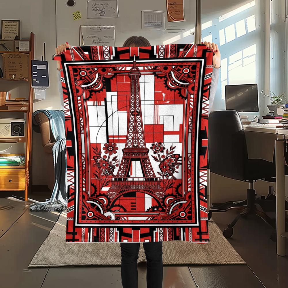 Paris Eiffel Tower Print Flannel Blanket, High quality Comfortable for All Seasons, Home Decor, Warmth and Comfort, Perfect for Christmas Gifts93
