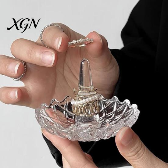 Glas-Ringschale für Hochzeitsgeschenke, Elegante Schmuckschale mit Wasserwellenmuster, Klare Dekorative Aufbewahrungskommode Schmuckschale Nachttisch und Badezimmer