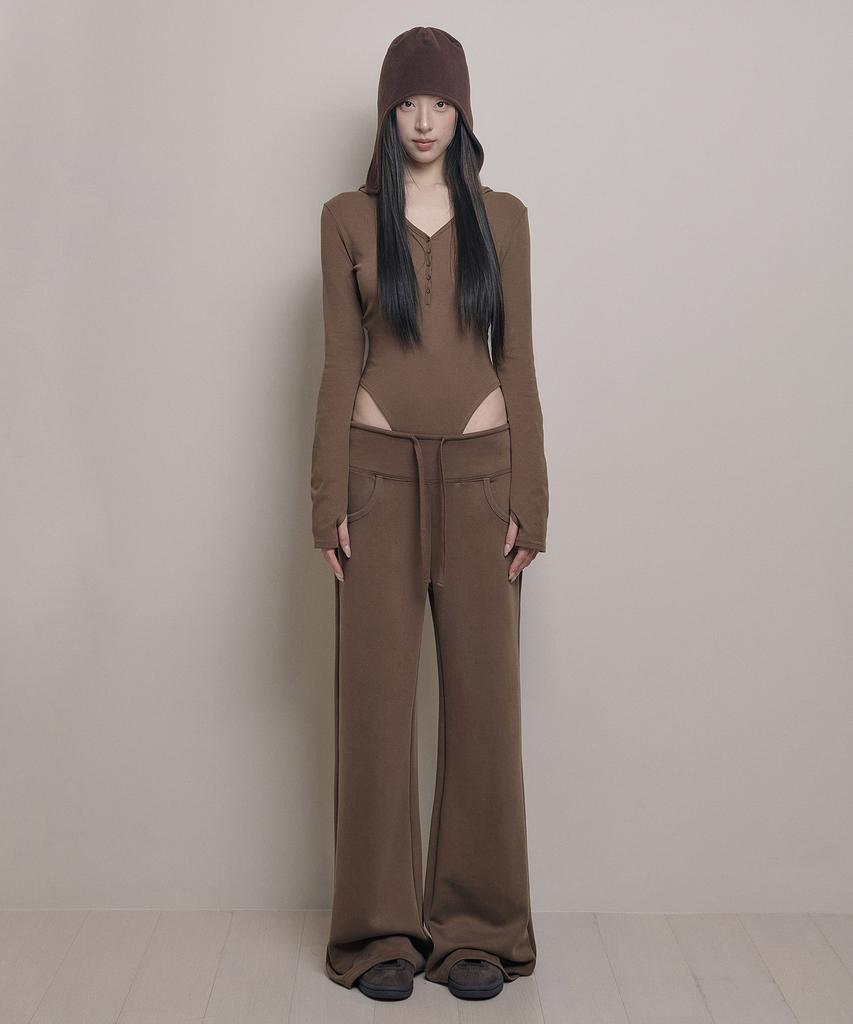 AWOSWEIB Wide Waist Straight Pants - Coffee Brown