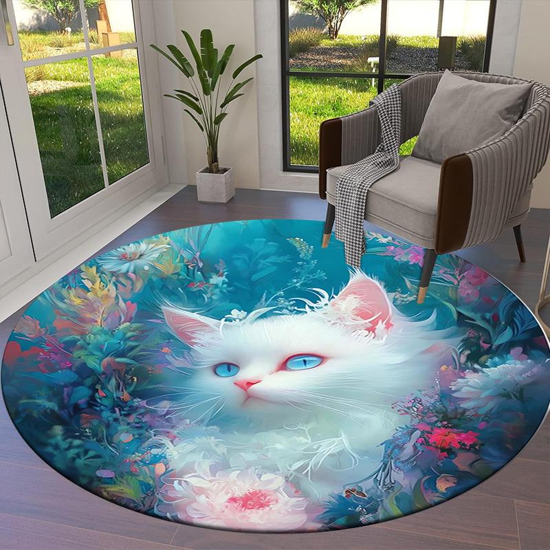 1pc Fantasy Cat Garden Round Carpet, Made of Polyester,Perfect for Decorating Office Chairs, Living Rooms Fplt030