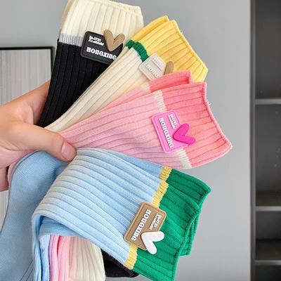 Damen Sommer Reine Baumwolle Farbblockierung Süß Liebe Atmungsaktiv Röhrensocken