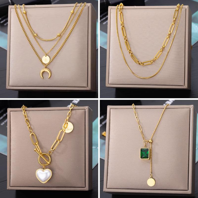 Light luxury love moon multi-layer stacked chain women's collarbone chain fashion temperament neck chain necklace jewelry