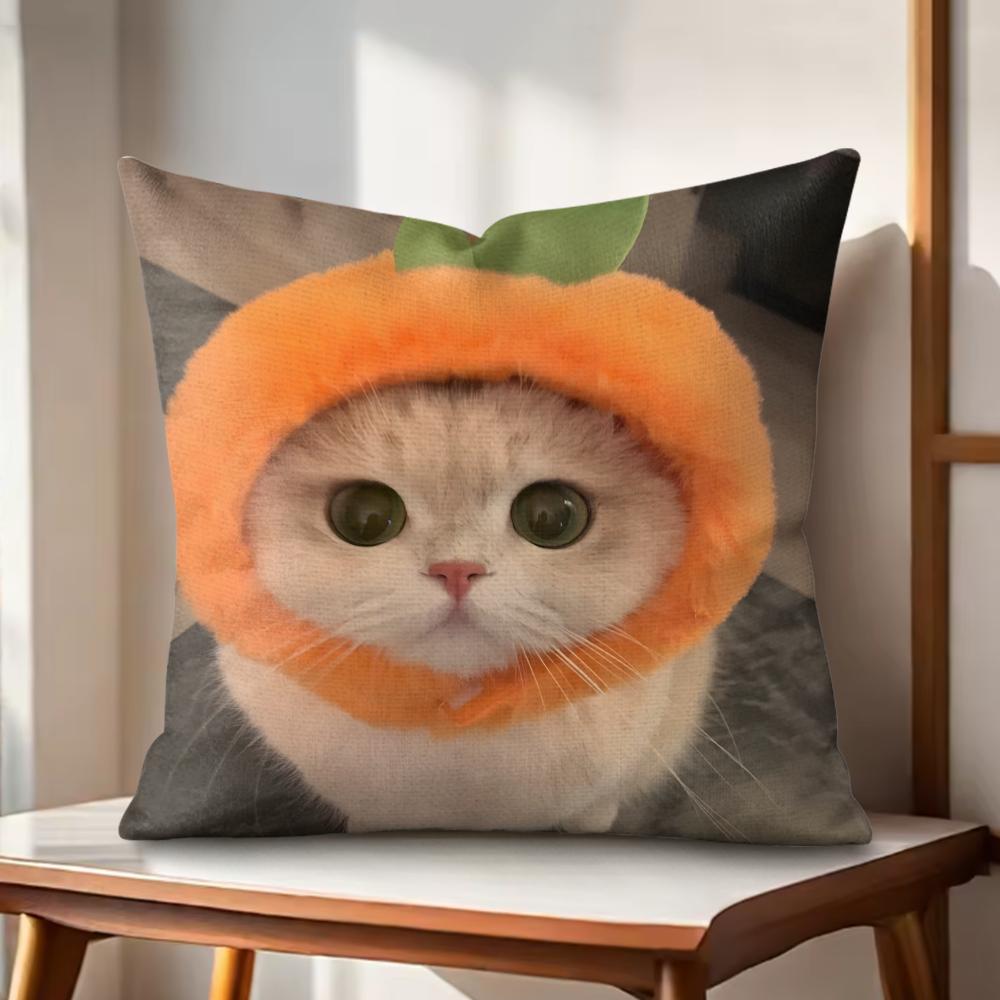 Cute Cat Kawaii Cushion Cover Natural Linen Organic Fabric DoubleSided Printing Couch Pillow Covers Home Decor