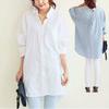 Spring and Summer Women's Shirt Loose Large Size Long Cotton and Hemp Texture Dress Shirt Style