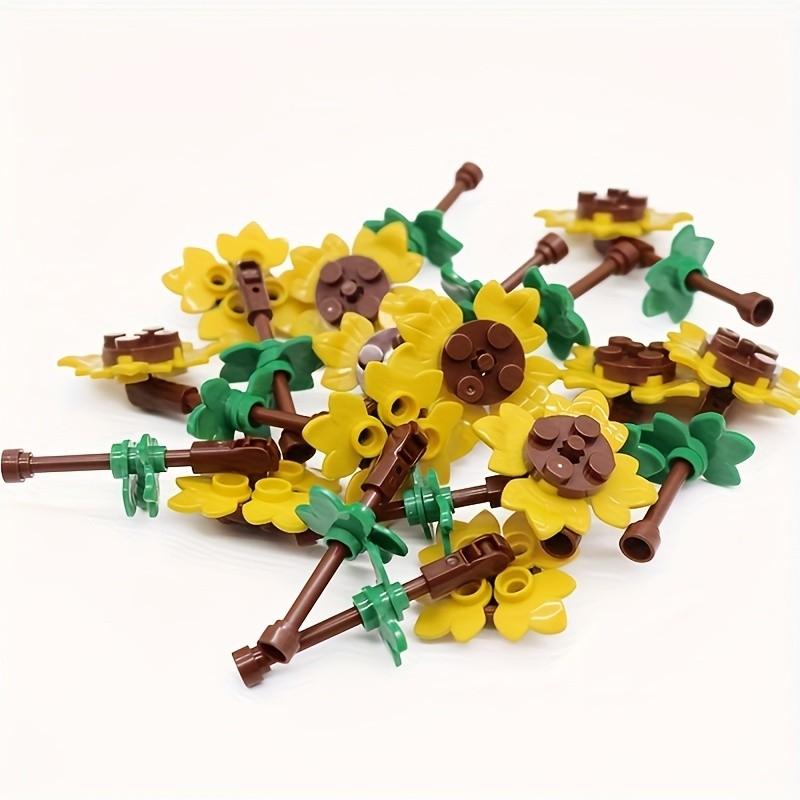 8 Set DIY Sunflower Field Building Blocks, Mixed Color ABS Material, Creative Garden MOC Flower Farm Scene Construction Kit, Children Diy Bricks Toy