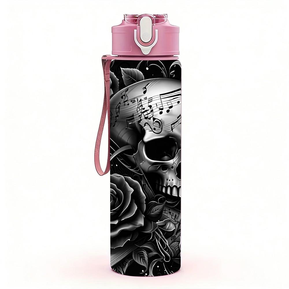 1PC Dark Rose Skull Gothic Vintage Art 750ml Color Plastic Sports Water Bottle Leakproof Flip Straw Lid Suitable for Sports Office Home Use