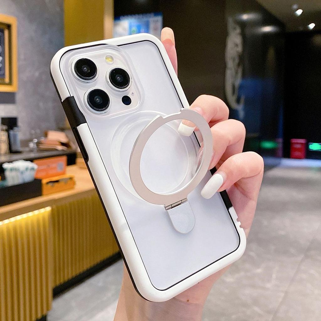 Applicable To Apple 15 Magnetic Bracket Mobile Phone Case 12 High-end Contrasting Color IPhone 14pro Lens Full-inclusive Protective Case
