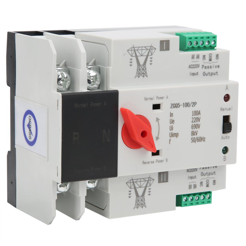  Power Automatic Transfer Switch Uninterrupted 2 Way Controller ZGQ5-100/2P 220V