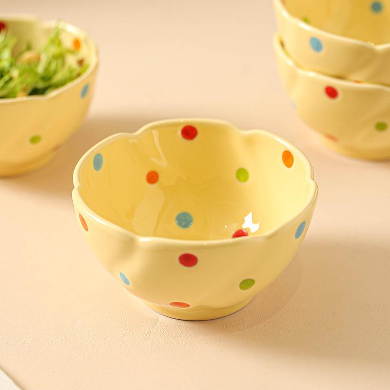 Cute Cream Color Dot Bowls Set Ins Style Rice Yogurt Soup Bowls for Home Kitchen Tableware